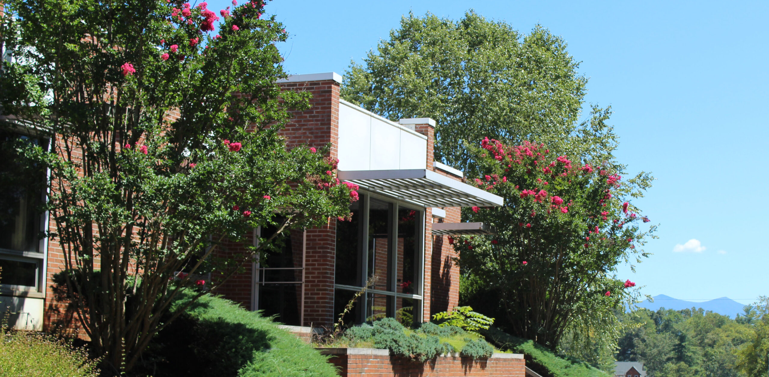 Building Front with Mountains